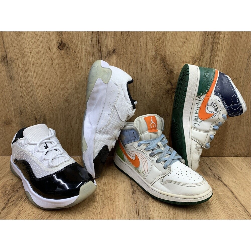 Lot of 2 Youth Jordans 6Y 6.5Y AJ1 Mid SE Sail + Jordan 11 CMFT Low Black